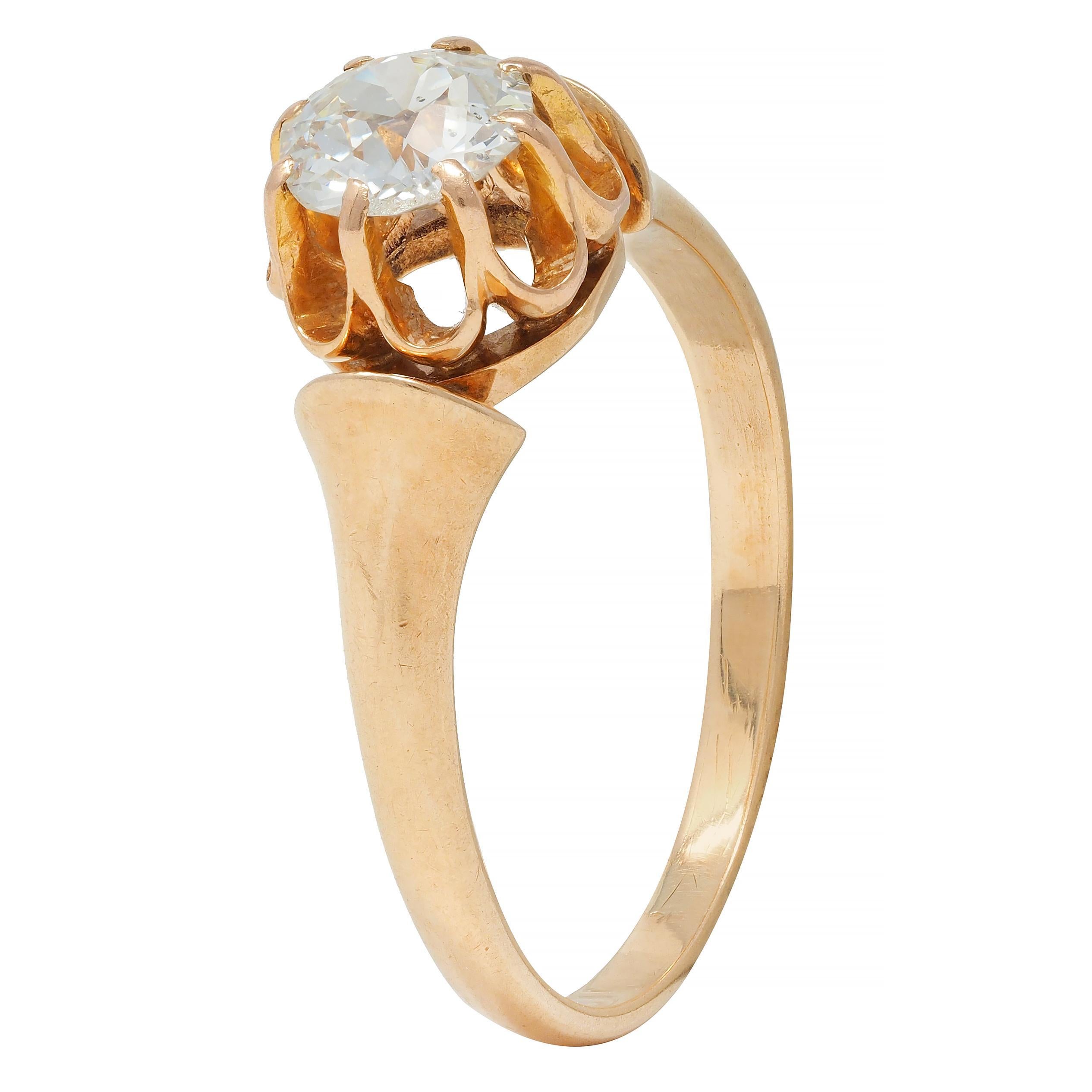 Victorian 0.55 CTW Old European Diamond 14 Karat Gold Belcher Engagement Ring For Sale 4