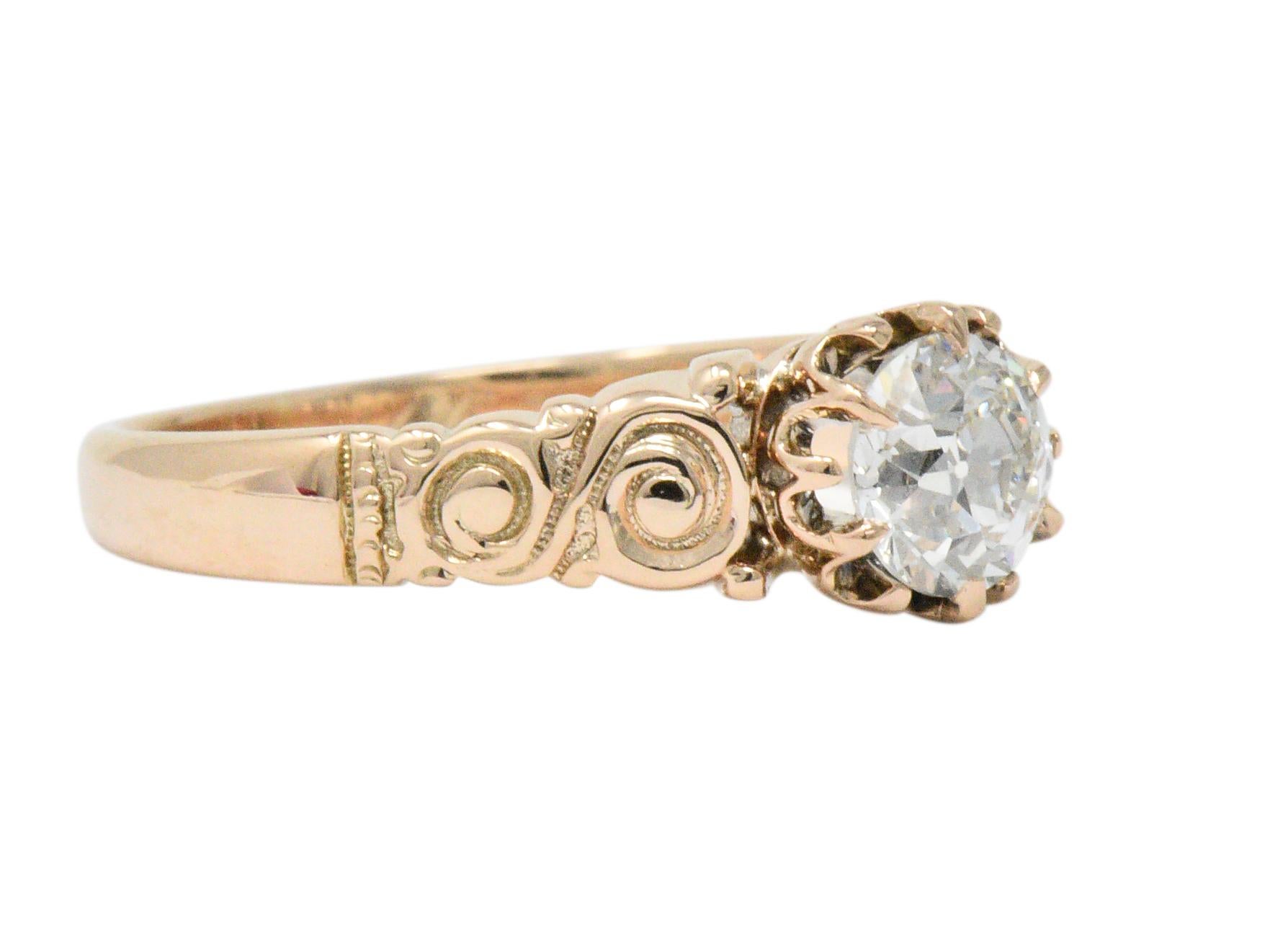 Old European Cut Victorian 0.57 Carat Diamond 14 Karat Rose Gold Engagement Ring GIA