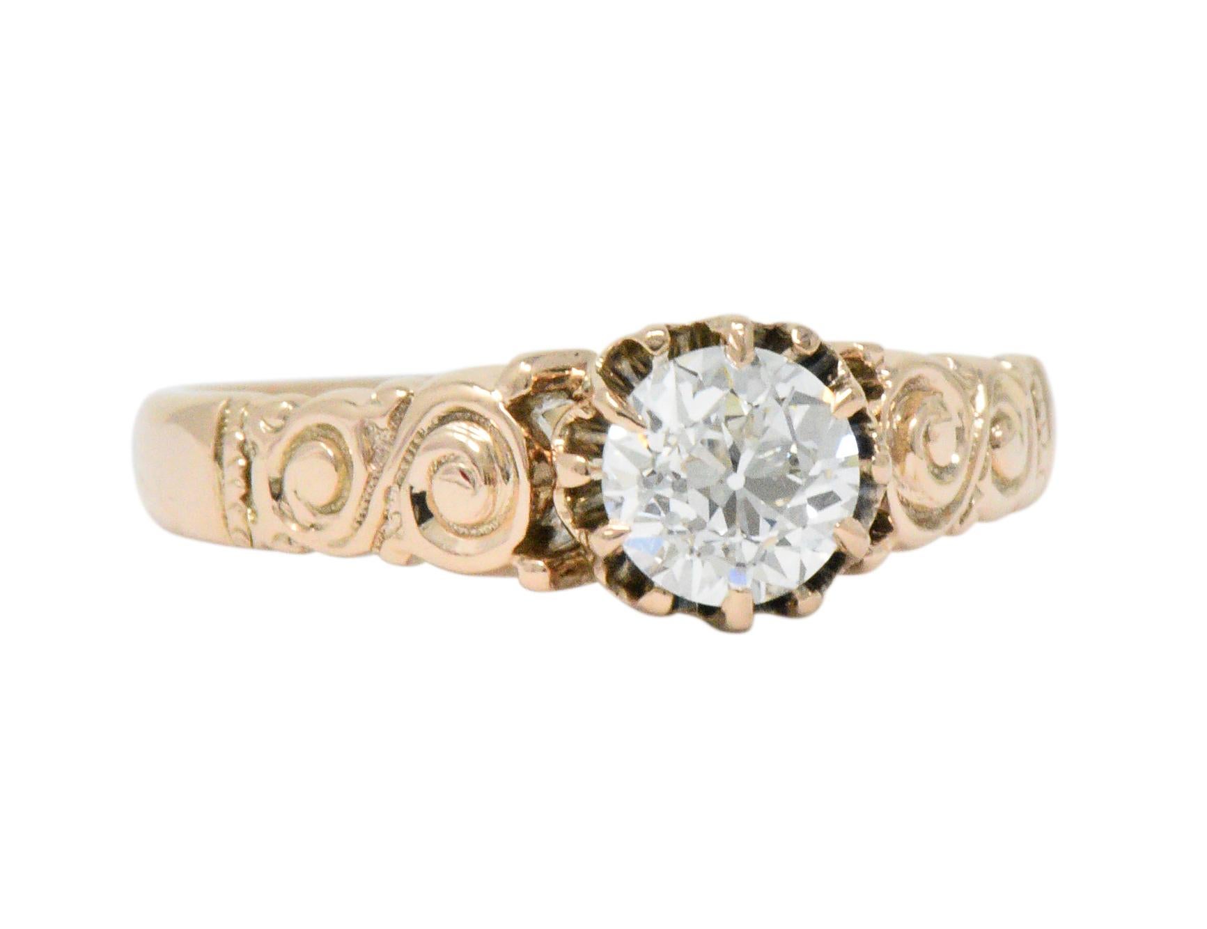 Victorian 0.57 Carat Diamond 14 Karat Rose Gold Engagement Ring GIA In Excellent Condition In Philadelphia, PA