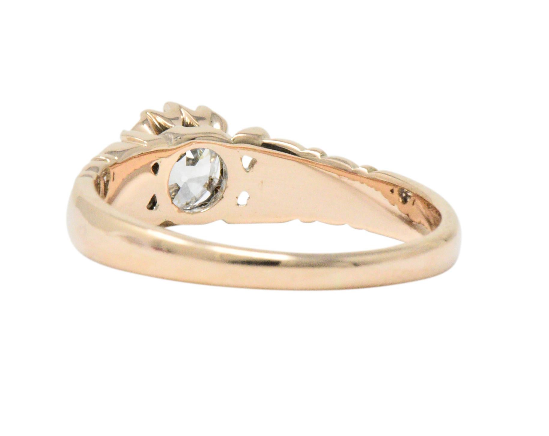 Women's or Men's Victorian 0.57 Carat Diamond 14 Karat Rose Gold Engagement Ring GIA