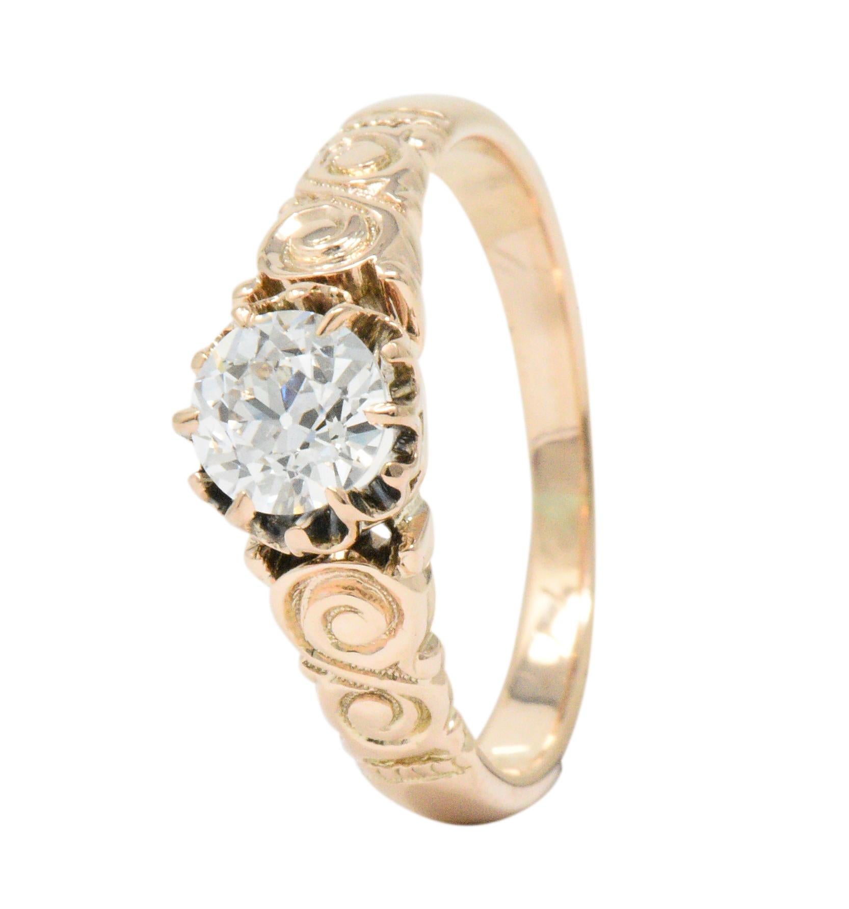 Victorian 0.57 Carat Diamond 14 Karat Rose Gold Engagement Ring GIA 2