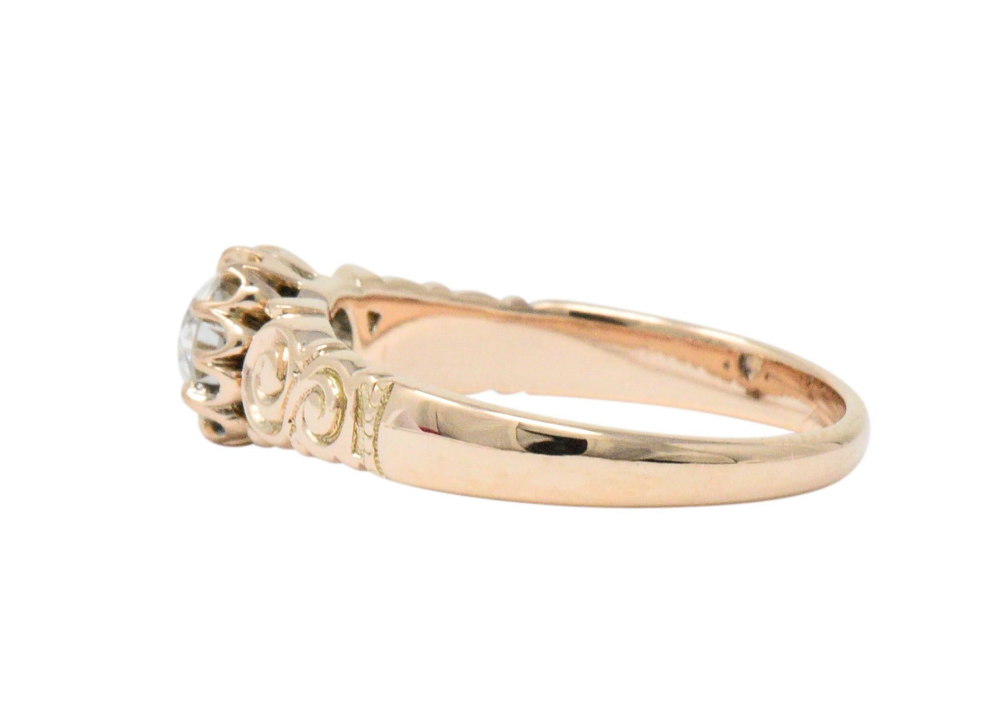 Victorian 0.57 Carat Diamond 14 Karat Rose Gold Engagement Ring GIA 3