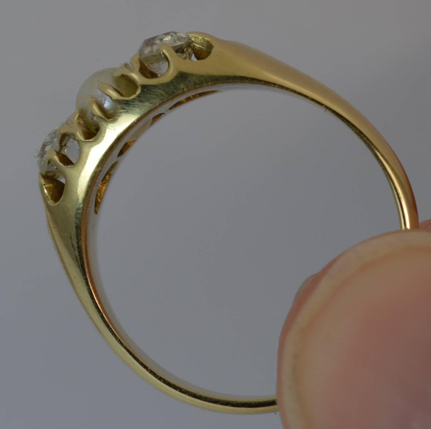 Women's Victorian 0.60 Carat Old Cut Diamond Pearl 15 Carat Gold Trilogy Ring