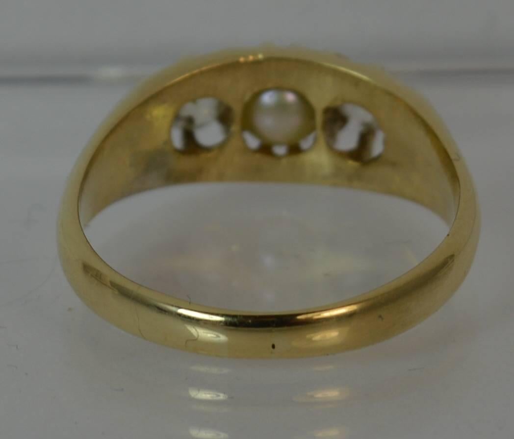 Victorian 0.60 Carat Old Cut Diamond Pearl 15 Carat Gold Trilogy Ring 3