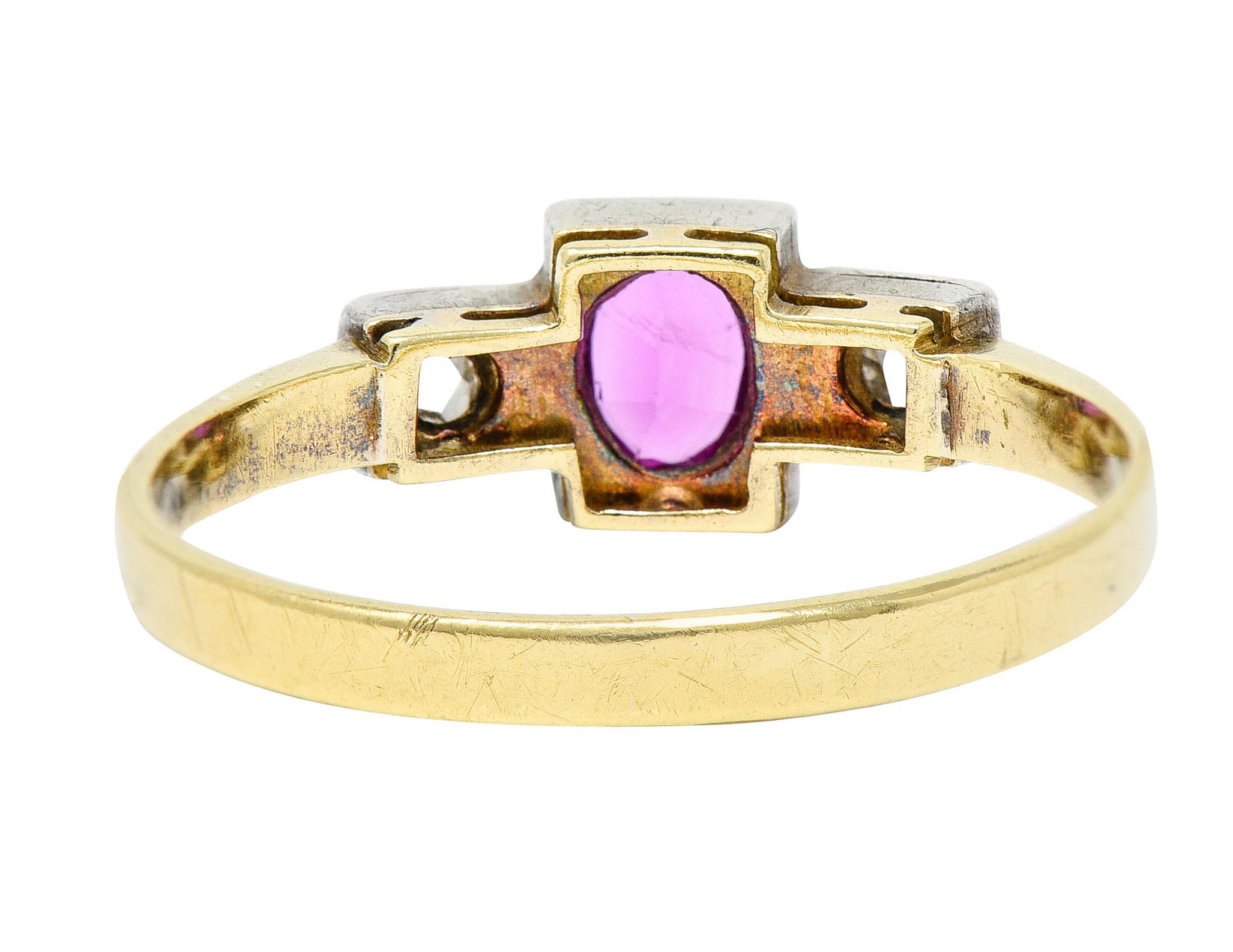 Victorian 0.60 Carat Ruby Diamond Platinum-Topped 18 Karat Gold Ring In Excellent Condition In Philadelphia, PA