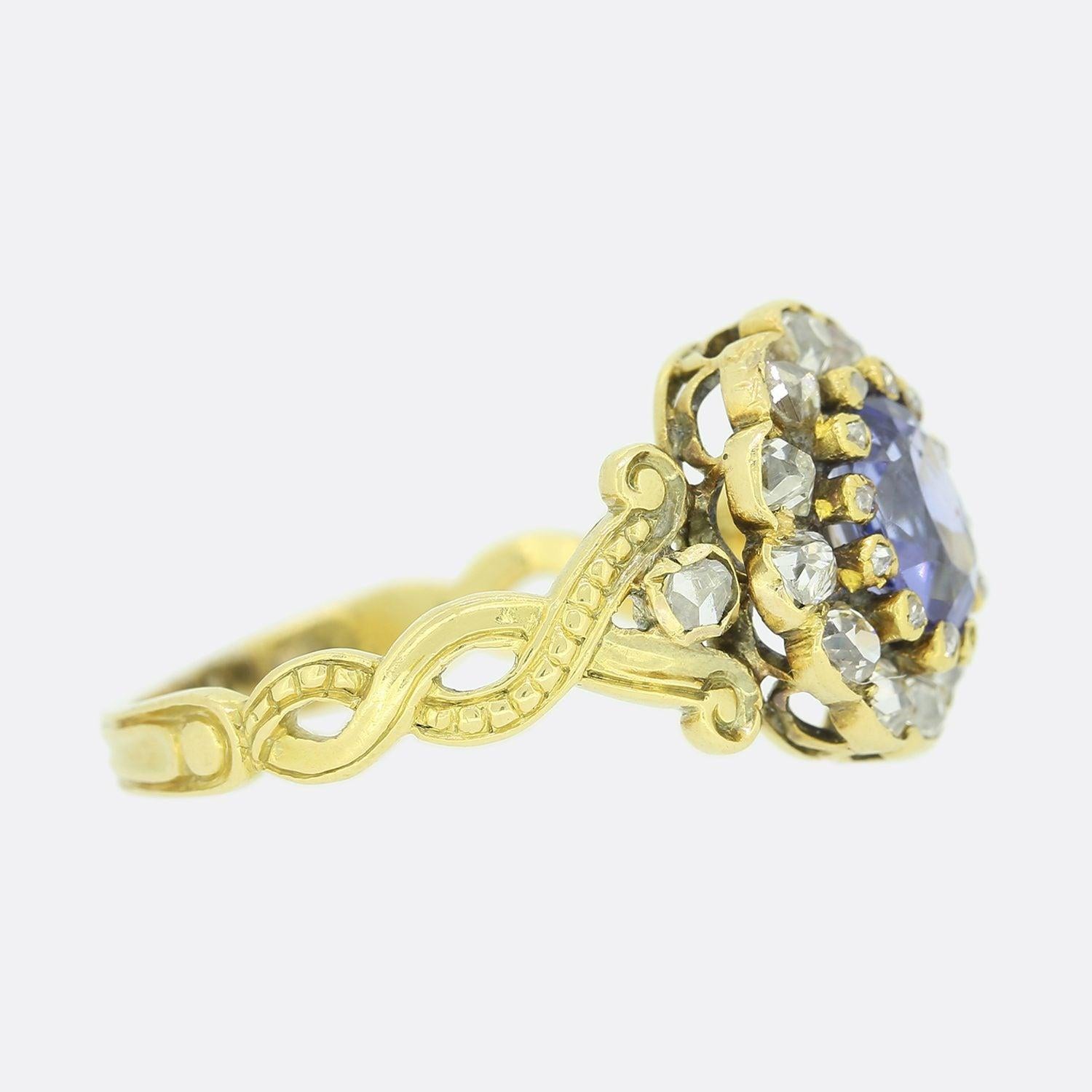 Viktorianischer Ring mit 0,60 Karat unerhitztem Saphir und Diamant (Ovalschliff) im Angebot
