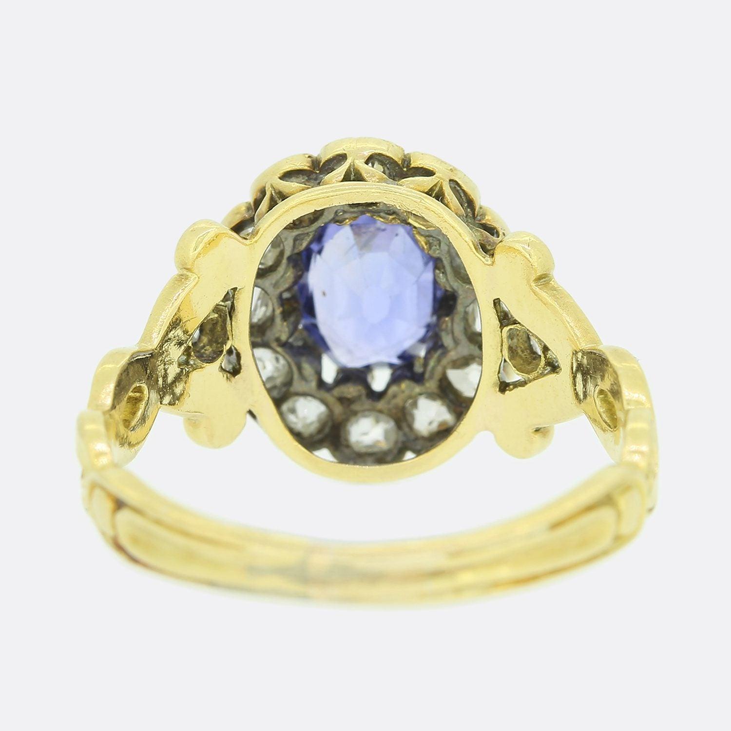 Viktorianischer Ring mit 0,60 Karat unerhitztem Saphir und Diamant im Zustand „Gut“ im Angebot in London, GB