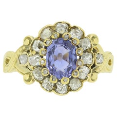 Antique Victorian 0.60 Carat Unheated Sapphire and Diamond Ring