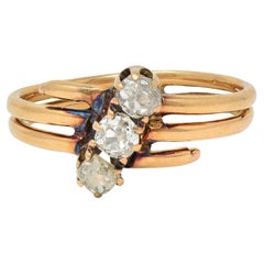 Victorian 0.60 CTW Old Mine Diamond 14 Karat Gold Antique Three Stone Band Ring