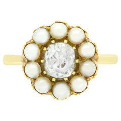 Viktorianischer 0,60ct Diamant- und Perlen-Cluster-Ring, um 1880