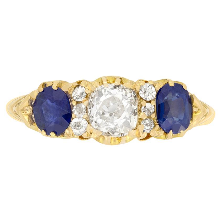 Viktorianischer 0,60ct Diamant- und Saphir-Drei-Stein-Ring, ca. 1880er Jahre