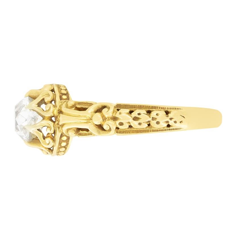 Old European Cut Victorian 0.60ct Diamond Solitaire Ring, c.1880s For Sale