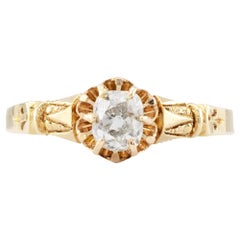 Victorian 0.60ct Old Mine Cut Cushion Diamond Engagement Ring in Yellow Gold