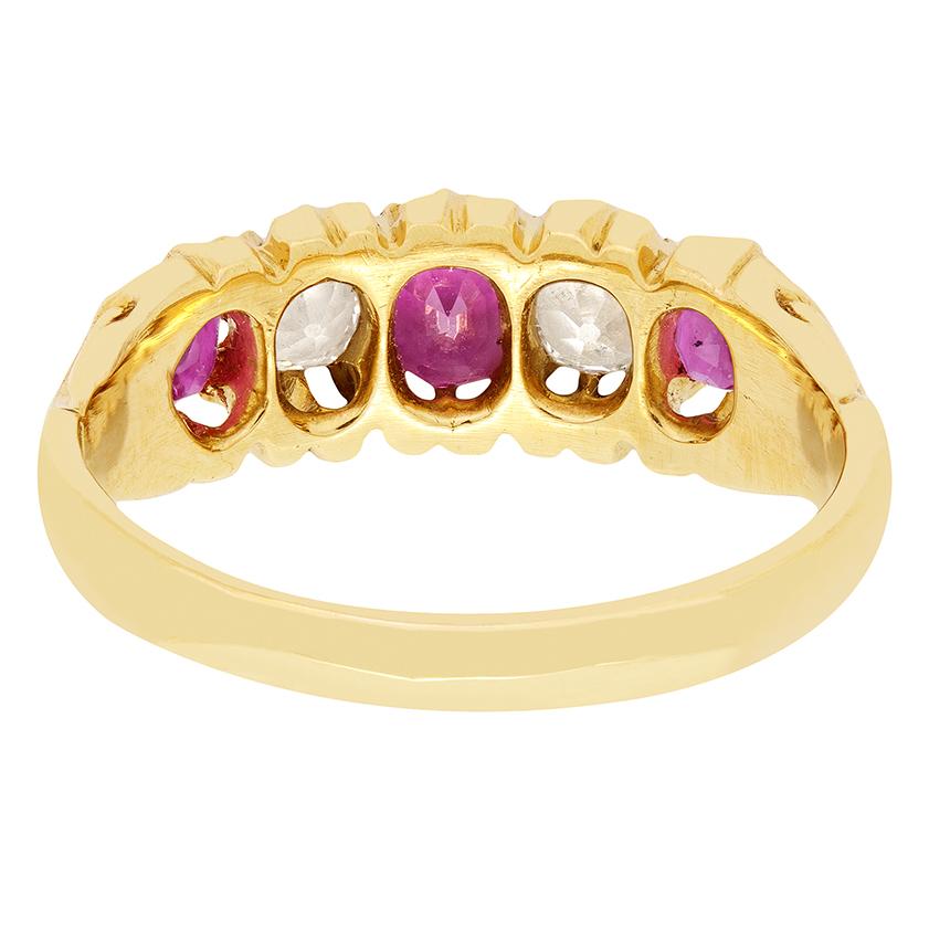 Anello vittoriano a cinque pietre con zaffiro rosa e diamante da 0,60 carati, con marchio 1897 In condizioni buone in vendita a London, GB
