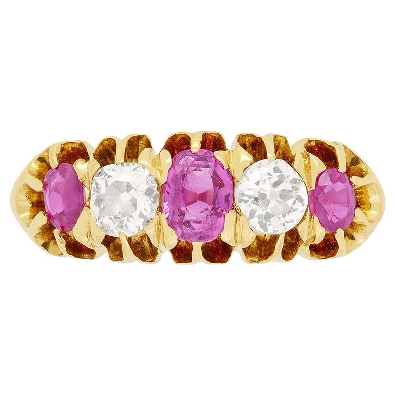 Victorian 0.60ct Pink Sapphire and Diamond Five Stone Ring, hallmarked 1897