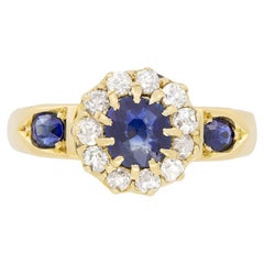 Antique Victorian 0.60ct Sapphire and Diamond Cluster Ring, hallmarked 1890s