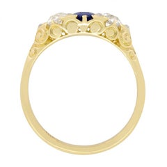 Victorian 0.60ct Sapphire and Diamond Three Stone Ring, c.1880s