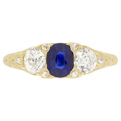 Antique Victorian 0.60ct Sapphire and Diamond Three Stone Ring, c.1880s