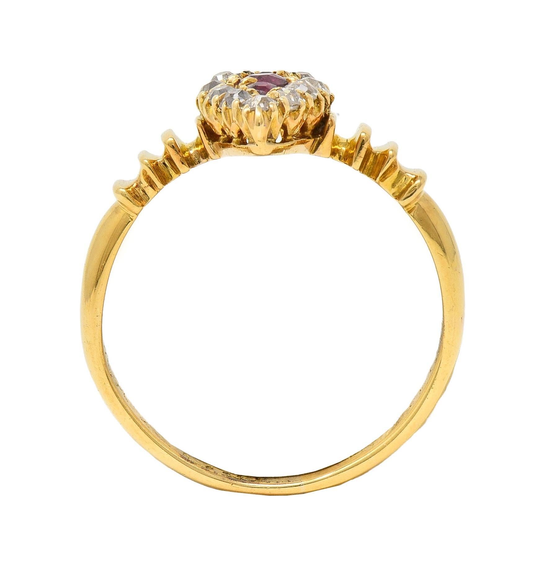 Bague navette victorienne ancienne en or jaune 18 carats avec diamants et rubis de 0,62 carat en vente 6