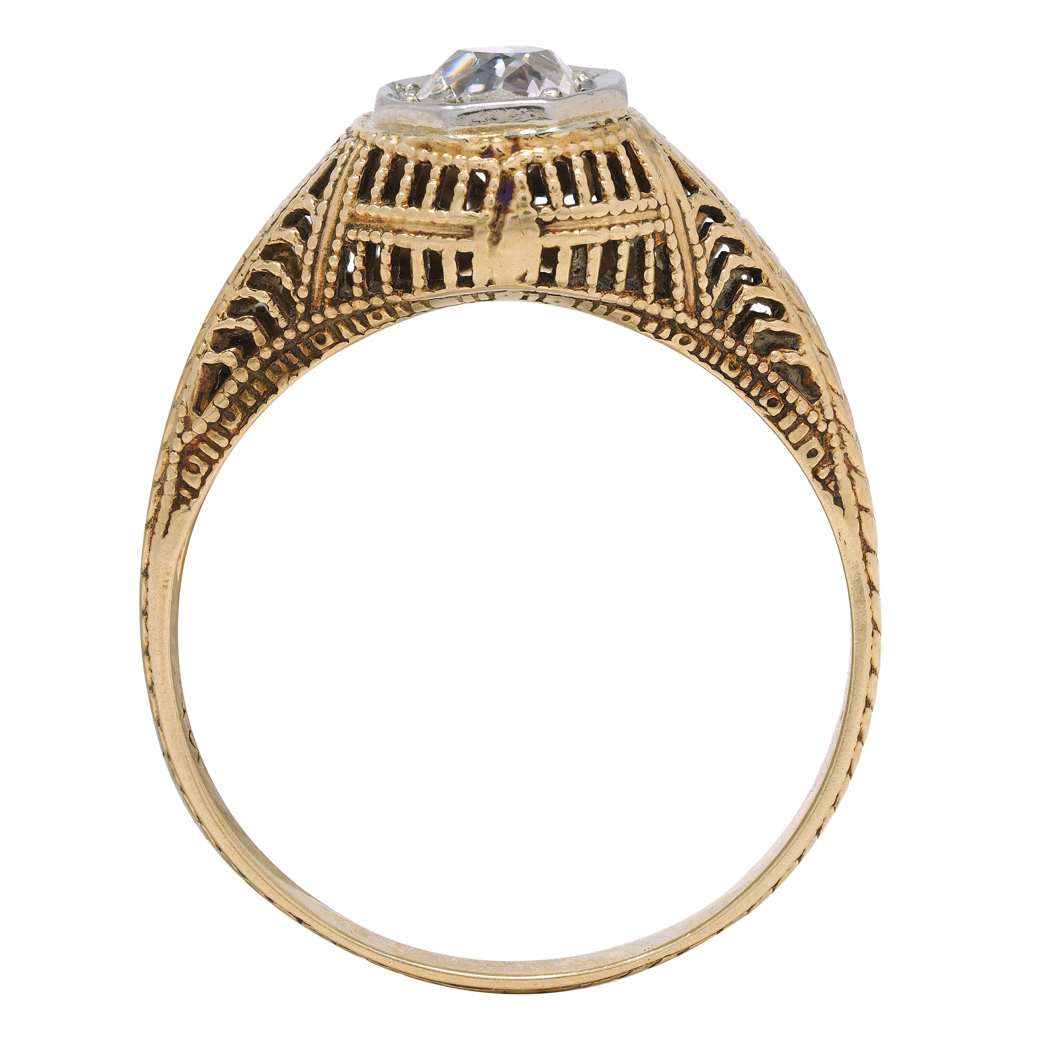 Victorian 0.64 CTW Diamond Platinum 14 Karat Gold Solitaire Engagement Ring For Sale 5