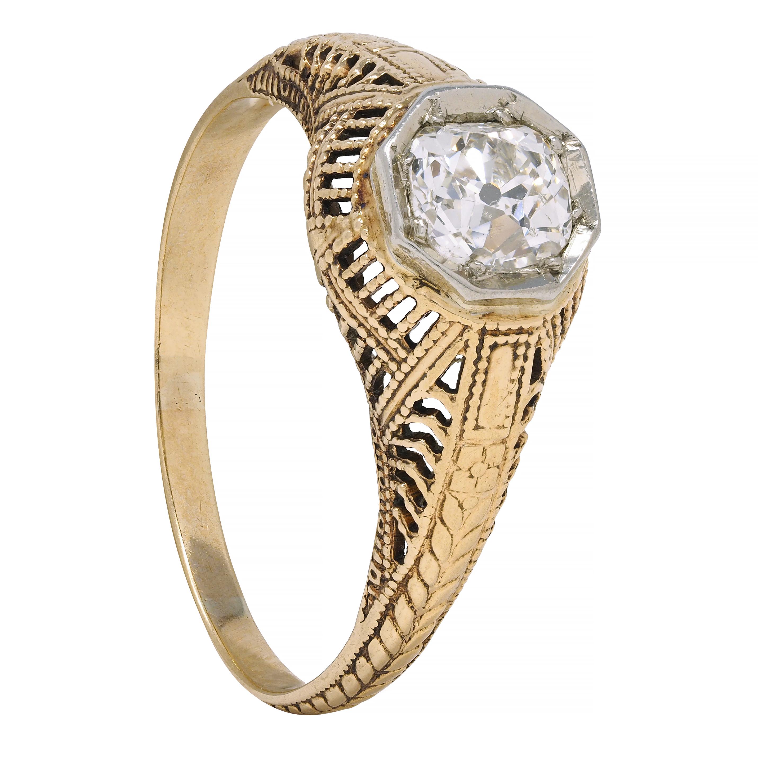Victorian 0.64 CTW Diamond Platinum 14 Karat Gold Solitaire Engagement Ring For Sale 6