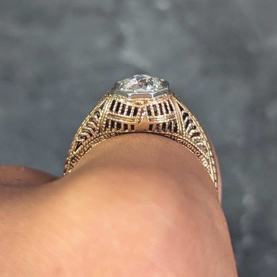 Victorian 0.64 CTW Diamond Platinum 14 Karat Gold Solitaire Engagement Ring For Sale 8
