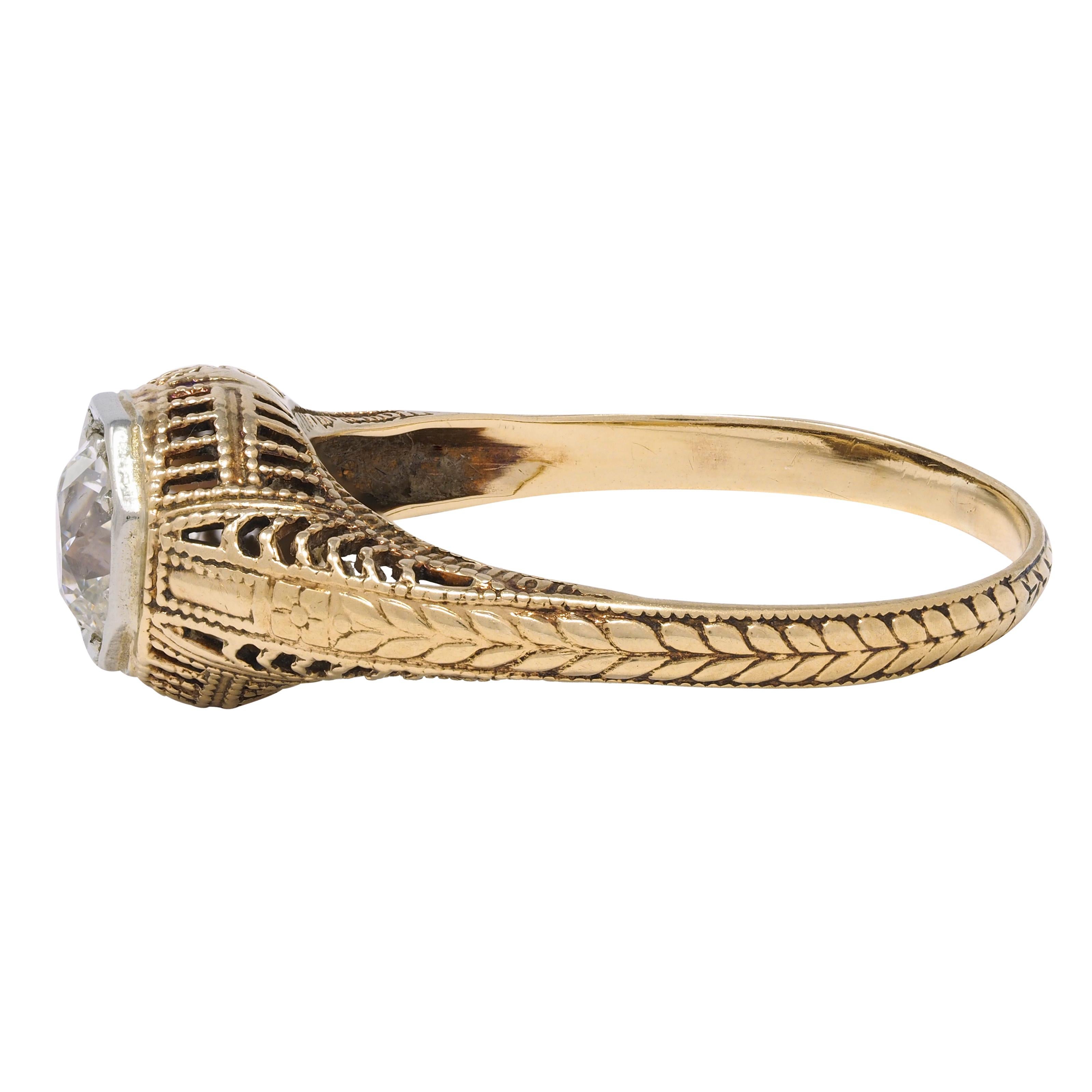 Victorian 0.64 CTW Diamond Platinum 14 Karat Gold Solitaire Engagement Ring For Sale 1
