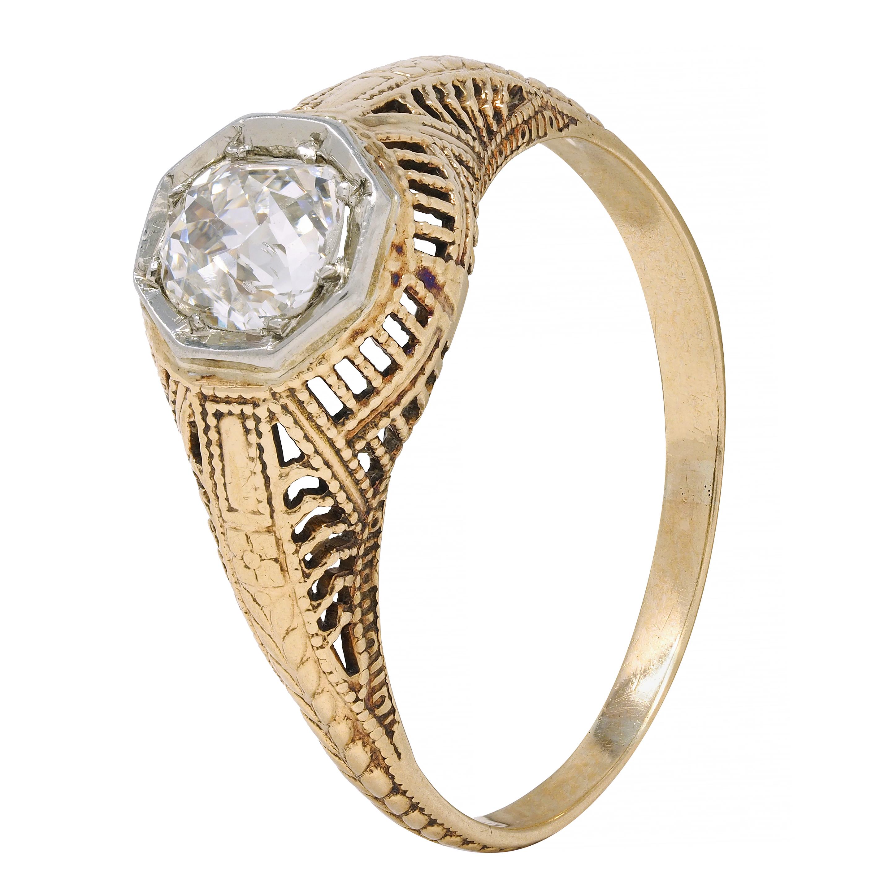 Victorian 0.64 CTW Diamond Platinum 14 Karat Gold Solitaire Engagement Ring For Sale 4