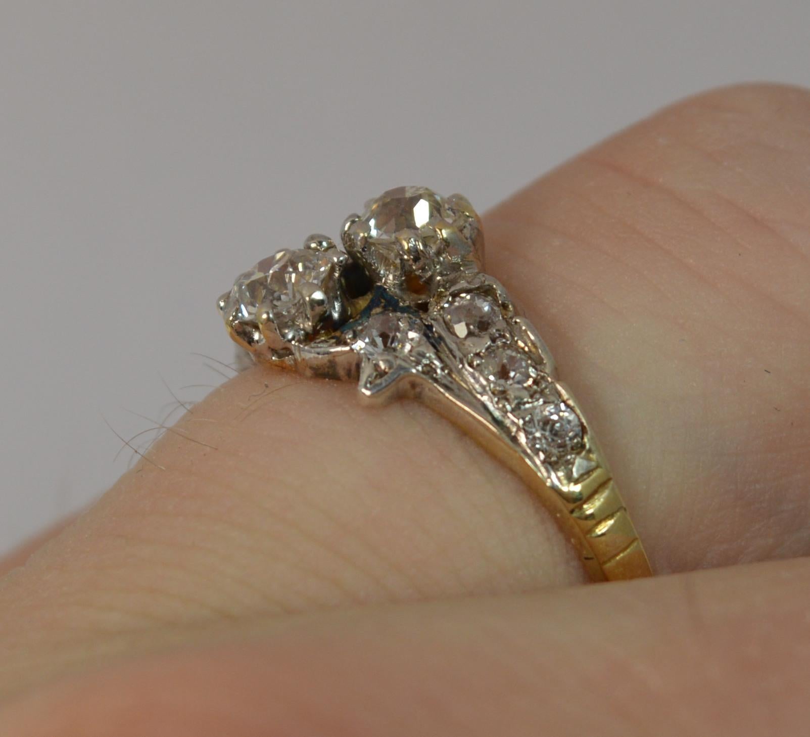 Victorian 0.65 Carat Old Cut Diamond 18 Carat Gold Toi Et Moi Engagement Ring In Good Condition In St Helens, GB