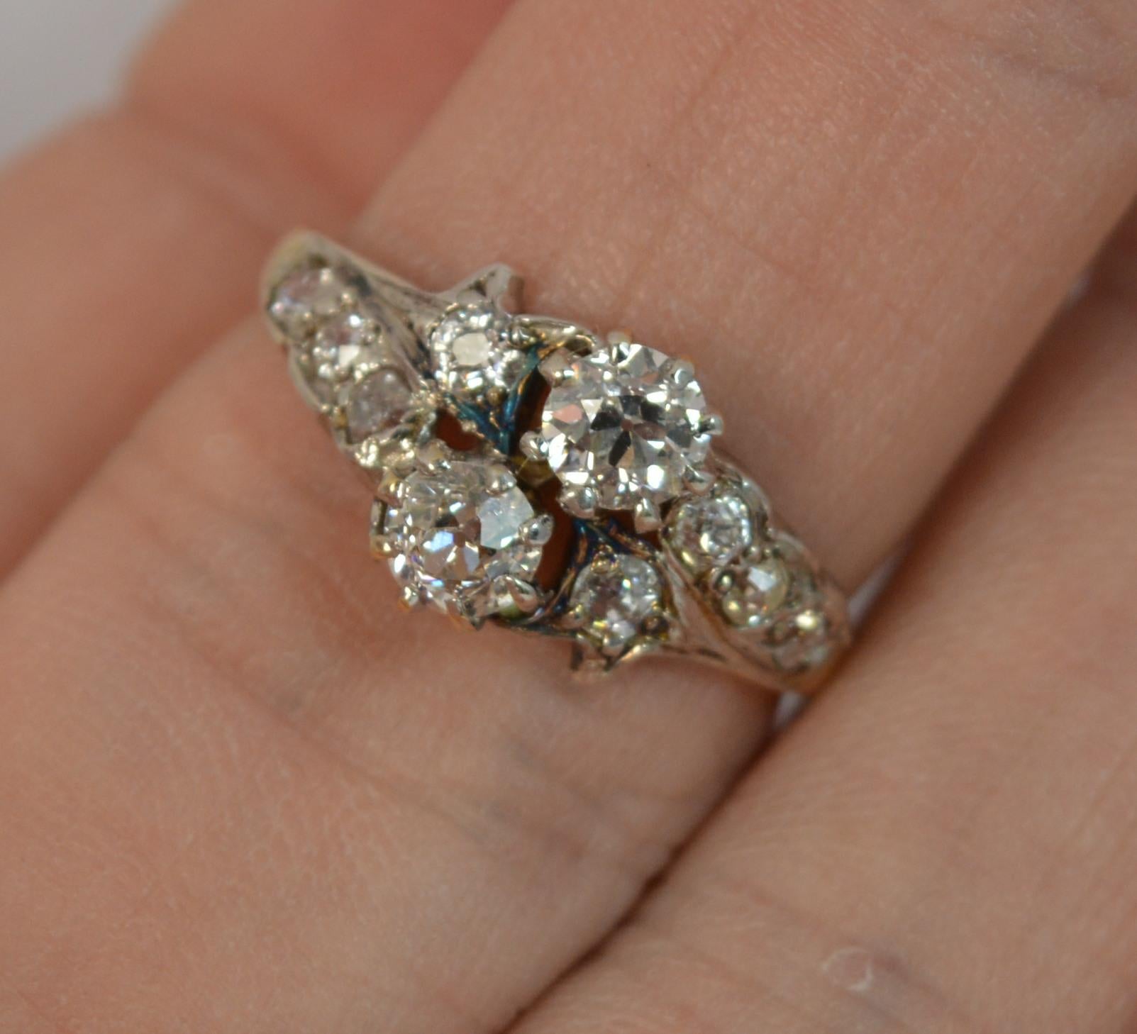 Women's Victorian 0.65 Carat Old Cut Diamond 18 Carat Gold Toi Et Moi Engagement Ring