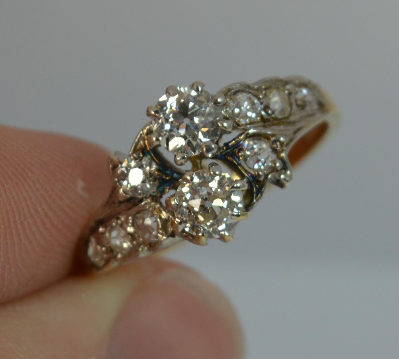 Victorian 0.65 Carat Old Cut Diamond 18 Carat Gold Toi Et Moi Engagement Ring 3