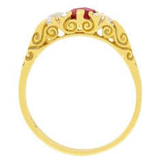Victorian 0.65ct Red Spinel and Diamond Three Stone Ring, c.1880s