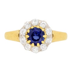 Antique Victorian 0.65ct Sapphire and Diamond Daisy Cluster Ring, c.1880s