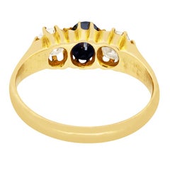 Victorian 0.65ct Sapphire and Diamond Three Stone Ring, c.1880s
