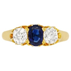Victorian 0.65ct Sapphire and Diamond Three Stone Ring, c.1880s