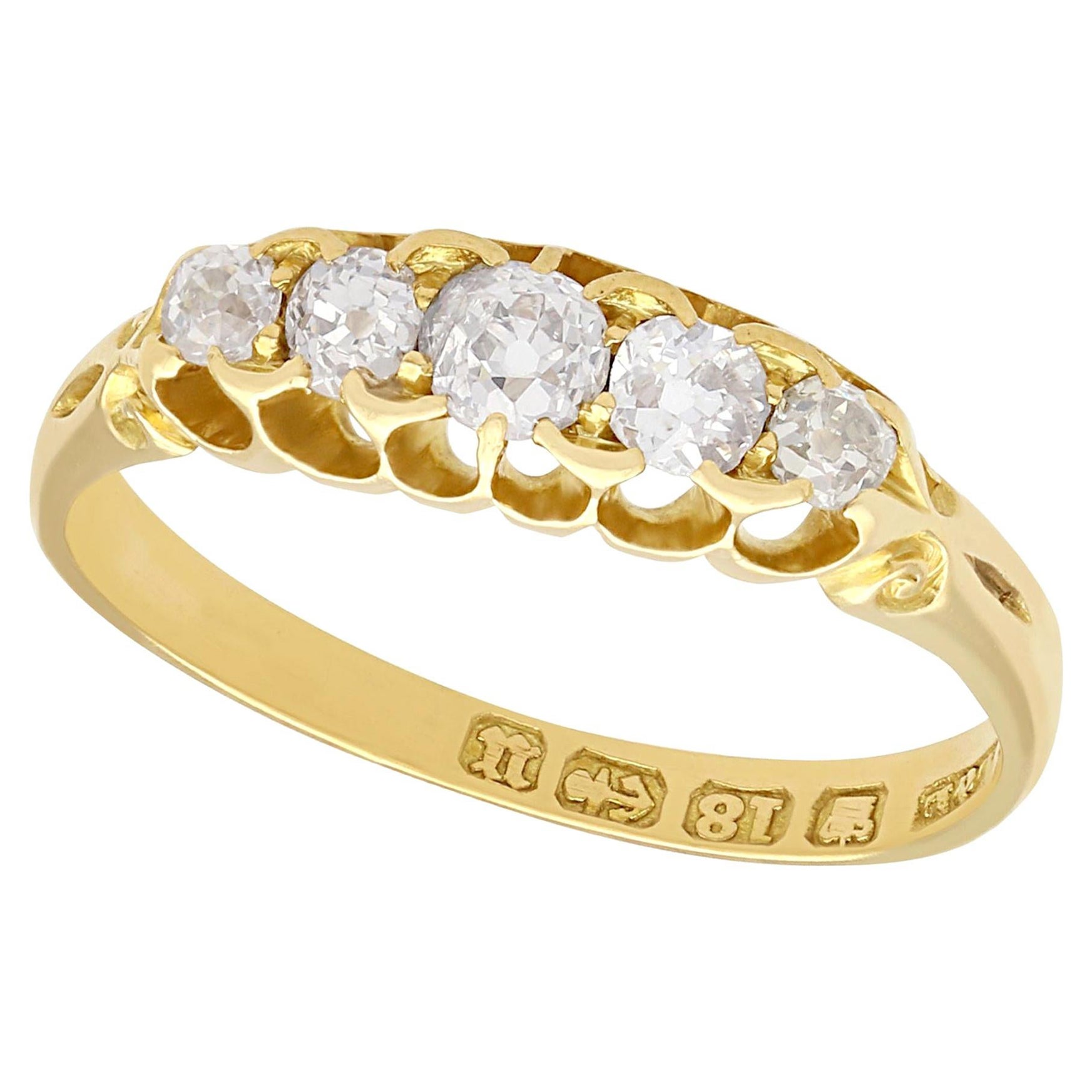 Viktorianischer fünfsteiniger viktorianischer Ring aus 18 Karat Gelbgold mit 0,66 Karat Diamant