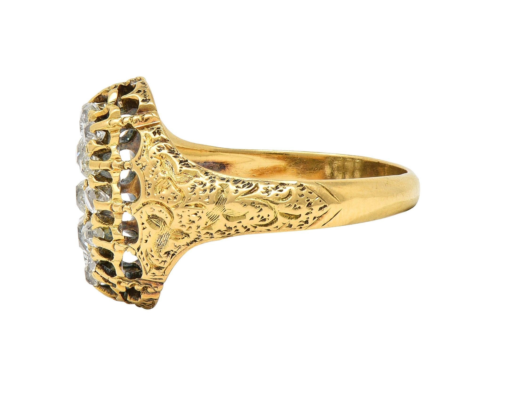 Victorian 0.66 CTW Old Mine Diamond 18 Karat Gold Foliate Antique Cluster Ring For Sale 1