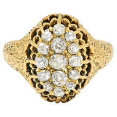 Bague grappe ancienne victorienne en or 18 carats avec diamants taille vieille mine de 0,66 carat