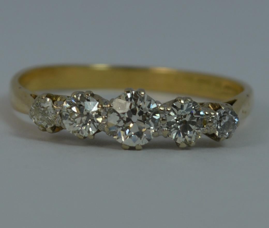 Victorian 0.67 Carat Old Cut Diamond 18 Carat Gold Five-Stone Boat Ring 5