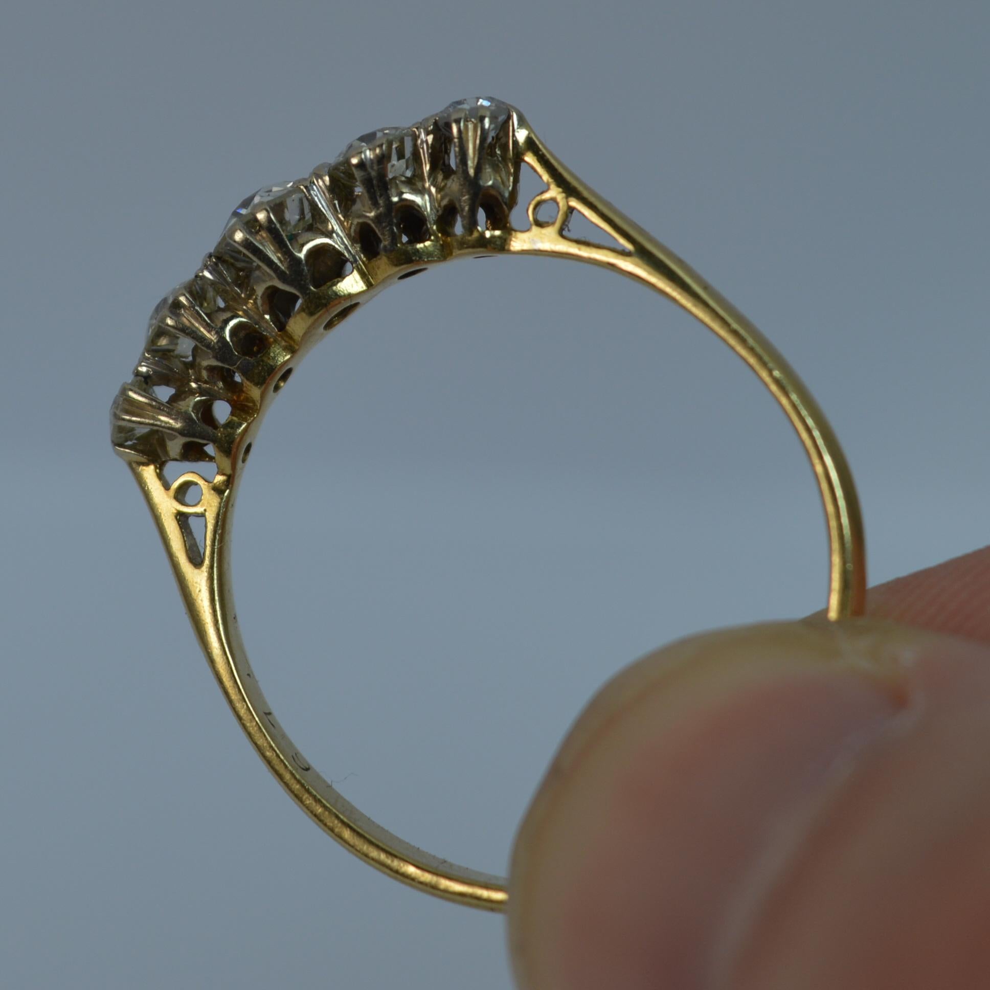 Victorian 0.67 Carat Old Cut Diamond 18 Carat Gold Five-Stone Boat Ring In Good Condition In St Helens, GB