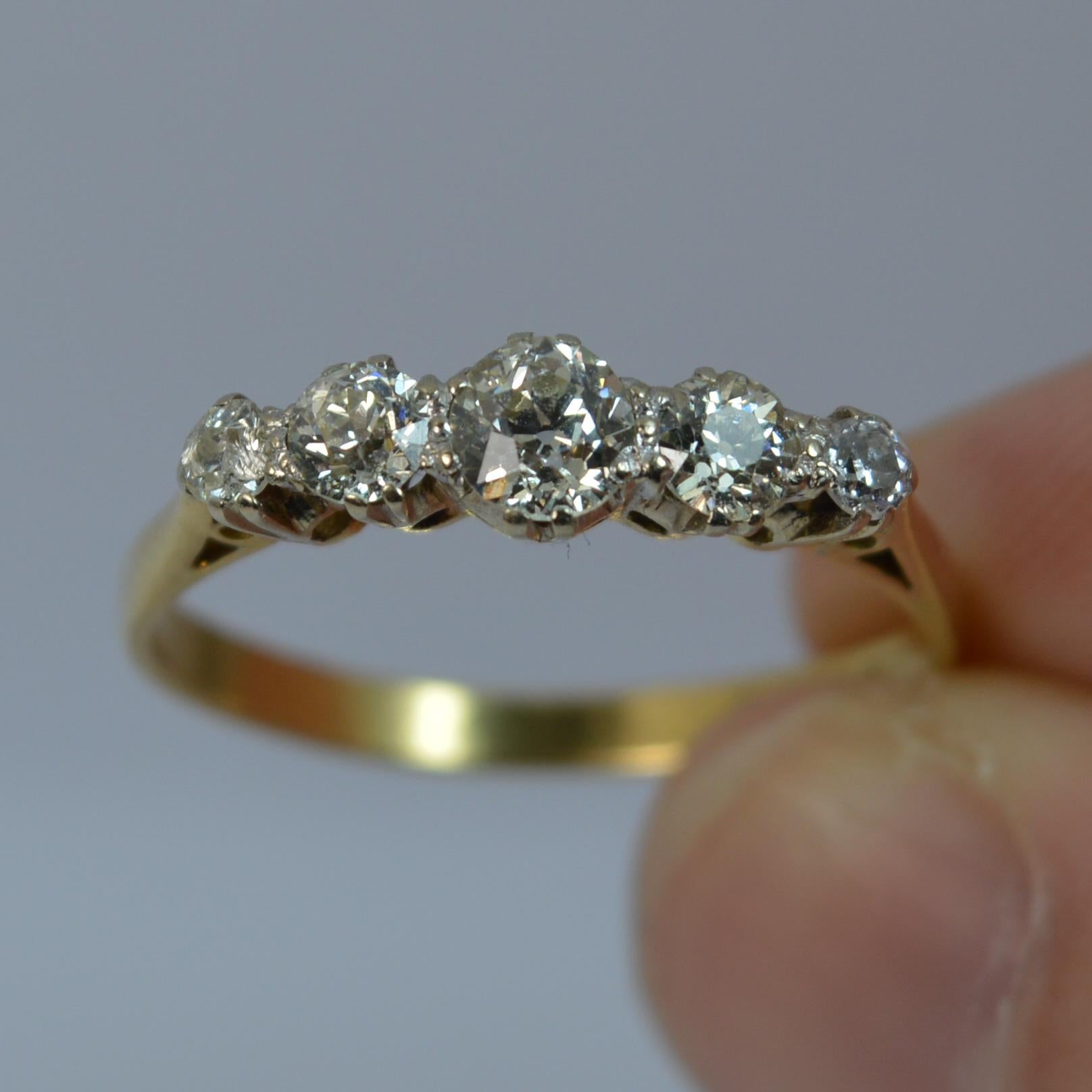 Women's Victorian 0.67 Carat Old Cut Diamond 18 Carat Gold Five-Stone Boat Ring