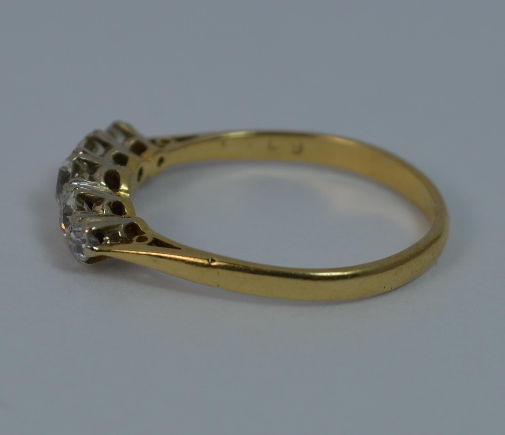 Victorian 0.67 Carat Old Cut Diamond 18 Carat Gold Five-Stone Boat Ring 1