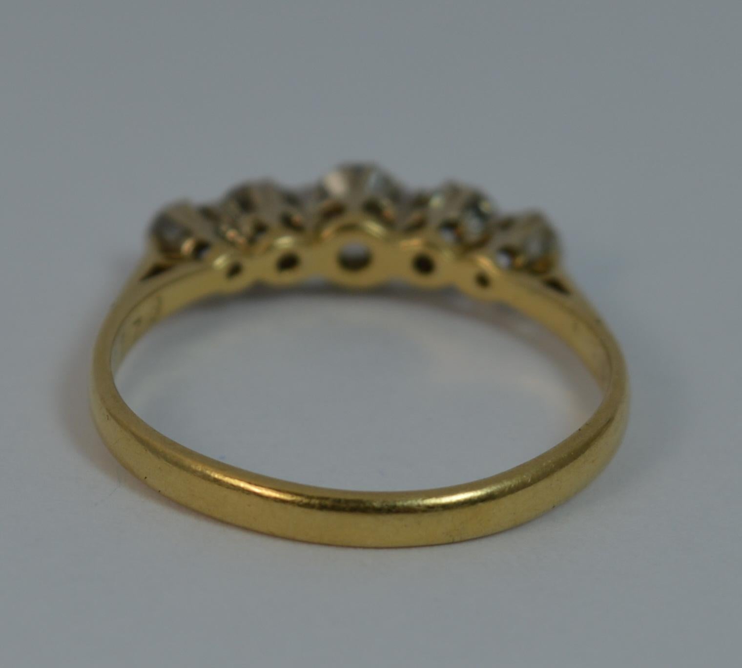Victorian 0.67 Carat Old Cut Diamond 18 Carat Gold Five-Stone Boat Ring 2