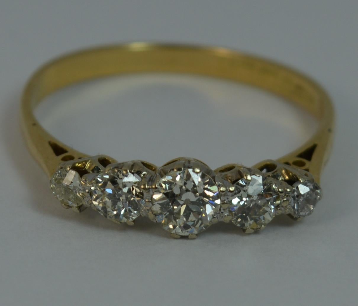 Victorian 0.67 Carat Old Cut Diamond 18 Carat Gold Five-Stone Boat Ring 4