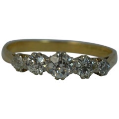 Victorian 0.67 Carat Old Cut Diamond 18 Carat Gold Five-Stone Boat Ring