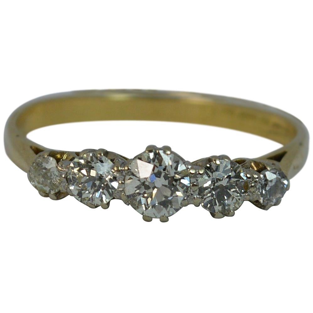 Victorian 0.67 Carat Old Cut Diamond 18 Carat Gold Five-Stone Boat Ring