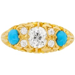 Victorian 0.68 Carat Diamond and Turquoise Ring, circa 1908