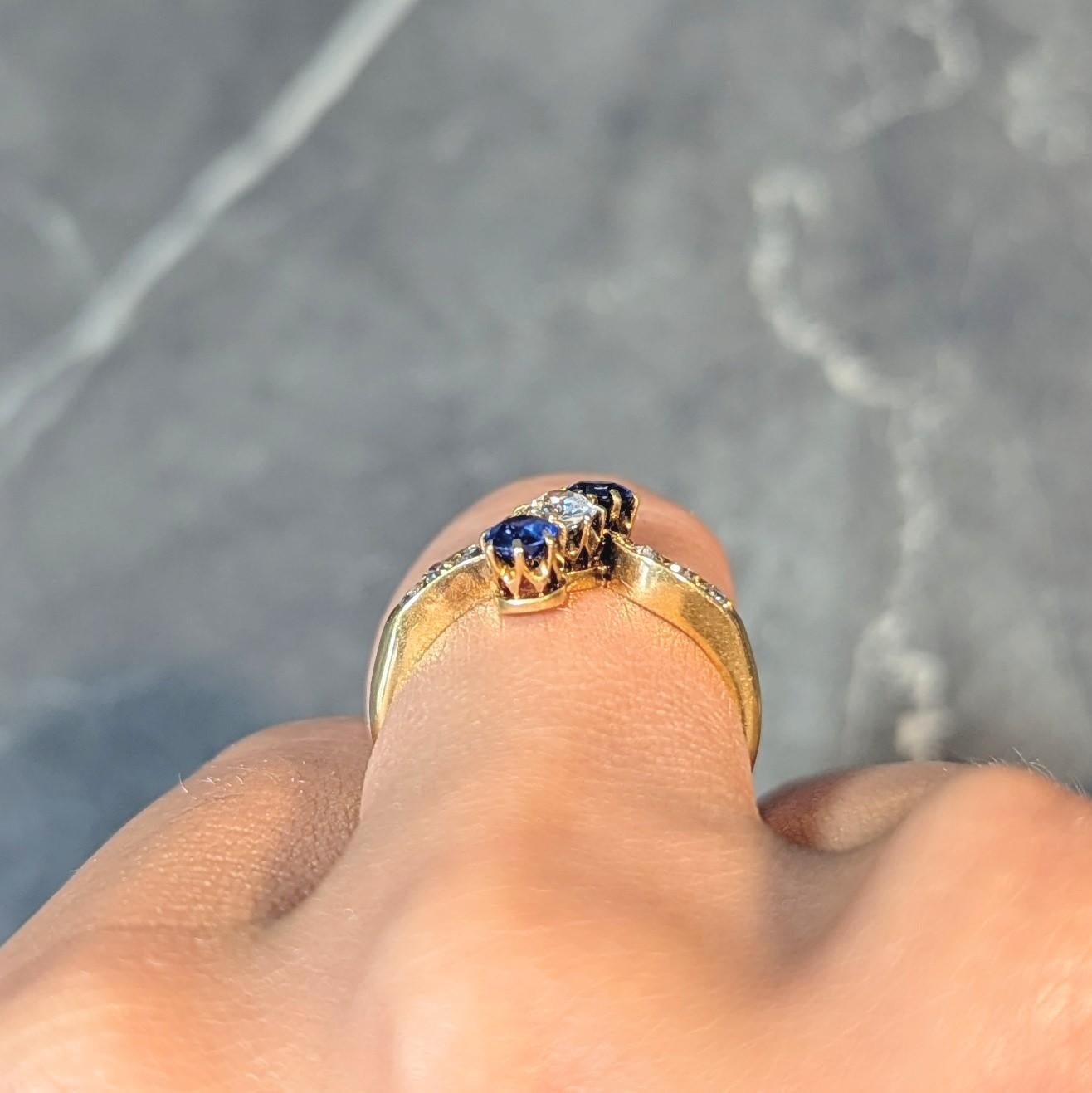 Victorian 0.68 CTW Sapphire Diamond 18 Karat Yellow Gold Antique Bypass Ring 8
