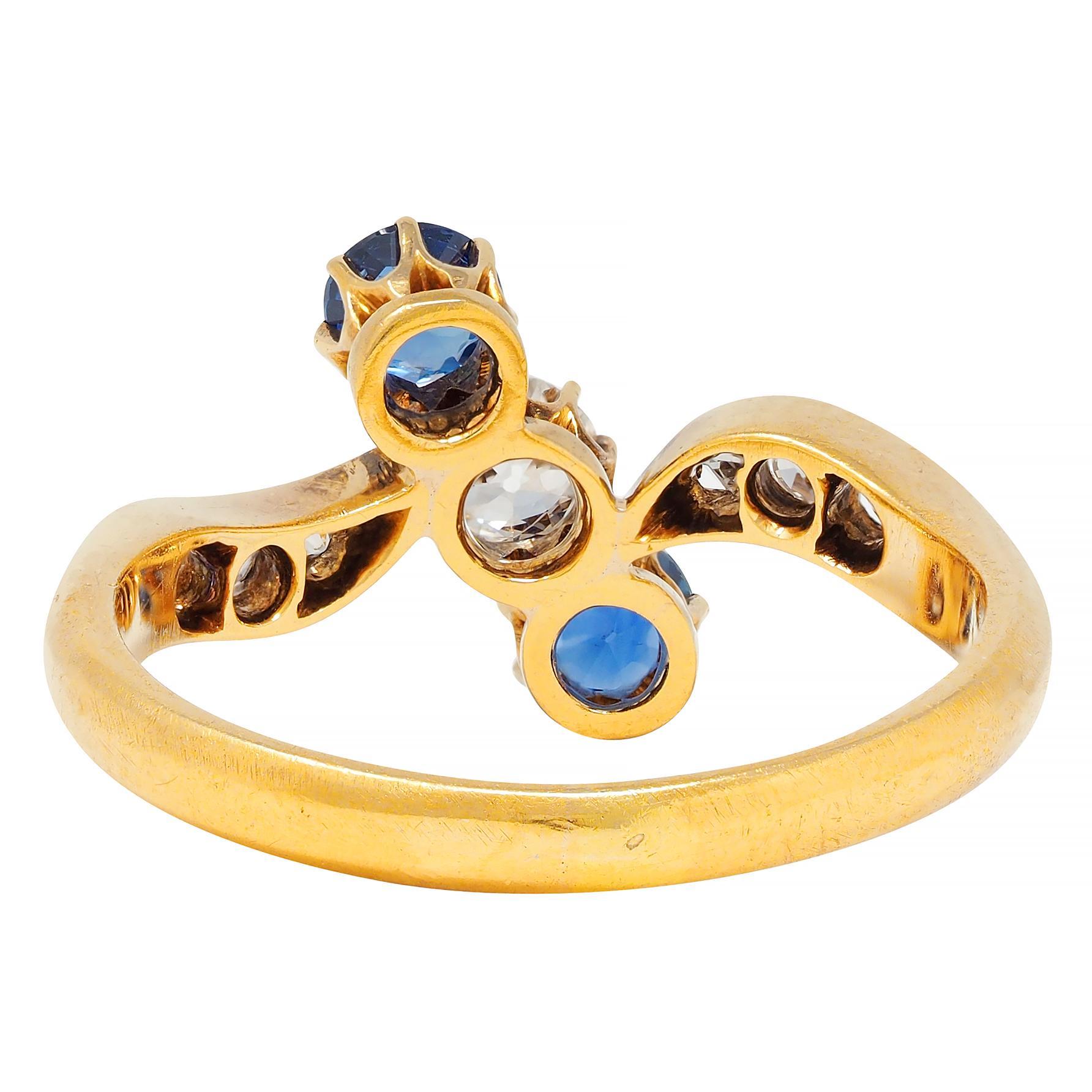 Women's Victorian 0.68 CTW Sapphire Diamond 18 Karat Yellow Gold Antique Bypass Ring