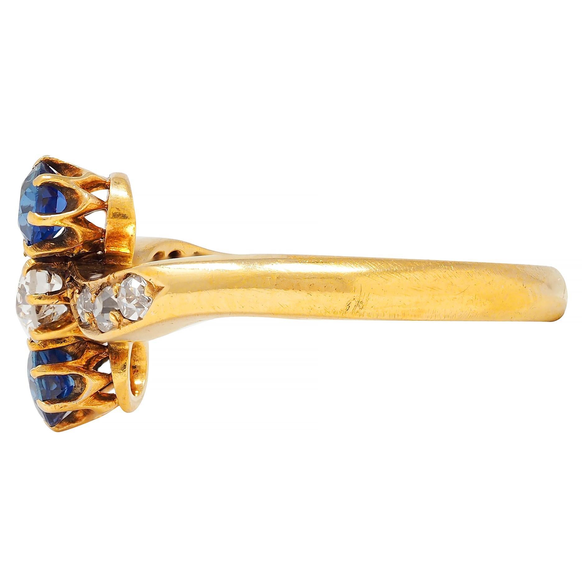 Victorian 0.68 CTW Sapphire Diamond 18 Karat Yellow Gold Antique Bypass Ring 1